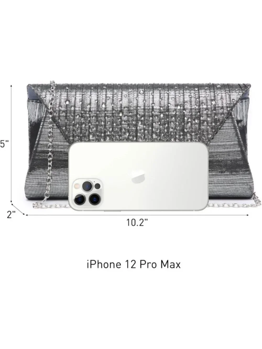 Women’s Grey Clutch Purse With Detachable Chain Wedding Formal Evening Bag